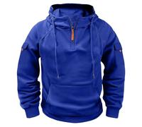 Hoodies for Men UK Quarter Zip Pullover Cargo Hoodie Jacket Fleece Hooded Sweatshirts with Pockets Mens Hoodie Pullover Top Plain Ribbed Cuff Long Sleeve Sweatshirt Jumper Hoody Top Blue