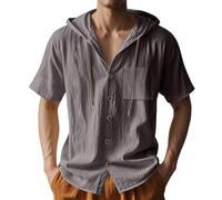 Hoodies for Men UK Sale Clearance, Cotton Linen Shirt with Hood Plain Hooded Pullover Casual Drawstring Hoody Top Solid Color Hooded Sweatshirts Comfy Short Sleeved Sweatshirt Dark Gray