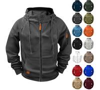 Hoodies For Men Uk, Winter Warm Hooded Sweatshirts Multi Pockets Sport Hooded Sweatshirts Solid Color Long Sleeved Sportswear Cotton Zip Up Hoodie With Drawstring Cargo Military Jacket
