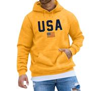 Hoodies for Men USA Flag Print Hooded Graphic Sweatshirts with Pocket Fall Long Sleeve Pullover Tops Hoodie Clothing Hoodies y Sudaderas de mo-da para Hombre(Yellow, M)