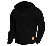 Hoodies for Men Waffle Jacquard Sweatshirt with Pocket Solid Color Hooded Casual Winter Fall Long Sleeve Pullover Top suéter para Hombre(Z01-Black, L)