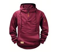 Hoodies for Men,Work Jumpers Mens Fleece Lined Cargo Military Hooded Sweatshirt Patchwork Tactical Pullover Tops Winter Gym Sports Outfits Hoody Essentials Hoodies with Zip Pockets Wine