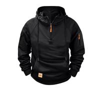 Hoodies for Men,Work Jumpers Mens Fleece Lined Cargo Military Hooded Sweatshirt Patchwork Tactical Pullover Tops Winter Gym Sports Outfits Hoody Essentials Hoodies with Zip Pockets Black