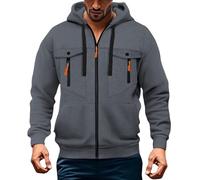 Hoodies for Men Zip Up Hooded Tactical Jackets with Pockets Full Zipper Clothes Solid Color Long Sleeve Cargo Shirts Suéter Con Capucha para Hombre(Dark Gray, M)