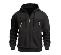 Hoodies for Men Zip Up,Work Jumpers Mens Fleece Lined Cargo Military Hooded Sweatshirt Patchwork Tactical Pullover Sweater Tops Winter Gym Outfits Hoody Essentials Hoodies with Pockets Black