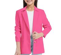 Hoodies for Teenage Girls Blazer Jacket for Girls, Long Sleeves, Lapel Collar with Inner Pocket, Open Front, Casual Blazer Suit for Children, Black Top 140, Hot Pink, 5-6 Years
