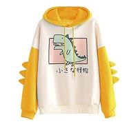 Hoodies for Teens Girls Cute Dinosaur Print Sweatshirt Women Hoodie Womens Long Sleeve Tops Pullover Casual Fashion Yellow