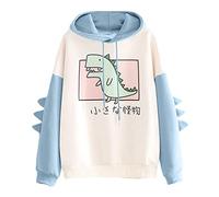 Hoodies for Teens Girls Cute Dinosaur Print Sweatshirt Women Hoodie Womens Long Sleeve Tops Pullover Casual Fashion (S, Blue)