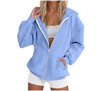 Hoodies for Uk Full Zip Long Sleeve Oversize Comfort Loose Fit Hooded Jackets Casual Fashion Outdoor Warm Sports Fall Winter Travel Hoodie ladies sweatshirts and hoodies Light Blue M