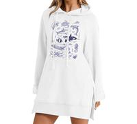 Hoodies For Women Beach Oversized Marine Organism Drawstring Pocket Seahorse Octopus Shark Whale Turtle Ladies Hoodie Winter Fall Hooded Sweatshirts Pullover (White, XXL) Waterproof Jackets Women