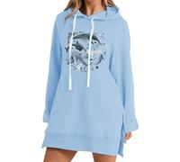 Hoodies For Women Beach Oversized Marine Organism Drawstring Pocket Seahorse Octopus Shark Whale Turtle Ladies Hoodie Pullover Fall Hooded Sweatshirts (Light Blue, XXL) Women's Outdoor Fleece Jackets