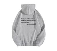 Hoodies for Women Dear Person Behind Me Letter Print Sweatshirts for Womens Long Sleeve Funny Word Graphic Street Fashion Hooded Sweatshirt Tops Y2K Kawaii Preppy Jumper Top for Teen Girls Ladies