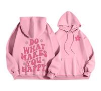 Hoodies For Women Do What Makes You Happy Plus Size Pocket Drawstring Hoodie Trendy Casual Pullover Hooded Sweatshirt Fall Winter (Pink, M) White Hoodie Womens