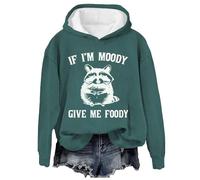 Hoodies for Women If I'm Moody Give Me Foody Print Sweatshirt Women's Fashion Casual Letter Print Long Sleeve Pullover (B1-JN, XXL)