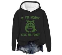 Hoodies for Women If I'm Moody Give Me Foody Print Sweatshirt Women's Fashion Casual Letter Print Long Sleeve Pullover (B1-Black, S)