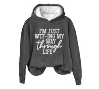 Hoodies For Women I'm Just Wtf-Ing My Way Through Life Holiday Activewear Long Sleeve Ladies Hoodie Pullover Comfy Causal Winter Hooded Sweatshirts Fall Trendy (Dark Gray, M) Winter Coat Women