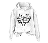 Hoodies For Women I'm Just Wtf-Ing My Way Through Life Holiday Activewear Long Sleeve Ladies Hoodie Pullover Comfy Causal Winter Hooded Sweatshirts Fall Trendy (White, M) Black Trench Coat Women