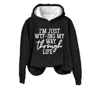 Hoodies For Women I'm Just Wtf-Ing My Way Through Life Holiday Activewear Long Sleeve Ladies Hoodie Pullover Comfy Causal Winter Hooded Sweatshirts Fall (Black, M) Long Winter Coats For Women Uk