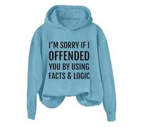 Hoodies For Women I'm Sorry If I Offended You By Using Facts Logic Long Sleeve Holiday Activewear Ladies Hoodie Pullover Winter Causal Hooded Sweatshirts Fall (Light Blue, XXL) Women's Winter Coats