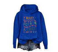Hoodies For Women It Takes A Special Person To Hear What A Child Cannot Say Printed Long Sleeve Ladies Hoodie Pullover Hooded Sweatshirts Fall Winter Comfy Causal Trendy (Blue, XL) Womens Coat
