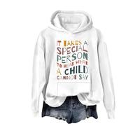 Hoodies For Women It Takes A Special Person To Hear What A Child Cannot Say Printed Long Sleeve Ladies Hoodie Pullover Hooded Sweatshirts Fall Comfy Causal Winter Trendy (White, S) Bomber Jacket Women