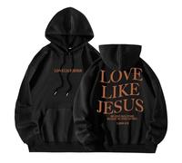 Hoodies For Women Men Uk Love Like Jesus Letter Graphic Christian Oversized Long Sleeve Drawstring Pockets Winter Loose Sweatshirts Pullover Tops with Pockets Oversized Zip Up Hoodies Black