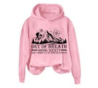 Hoodies For Women Out Of Breath Hiking Society Don't Worry I'll Be There In A Minutes Long Sleeve Ladies Hoodie Pullover Winter Fall Hooded Sweatshirts (Pink, 3XL) Women's Outdoor Fleece Jackets