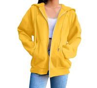 Hoodies for Women Plain Long Sleeve Full Zip Loose Fit Drawstring Pullover Sweatshirts Casual Fashion Autumn Winter Ladies Hoodie women's hoodies jumper Yellow 3XL