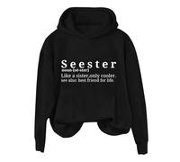 Hoodies For Women Seester Like A Sister Only Cooler See Also Best Frind Life Printed Funny Long Sleeve Ladies Hoodie Pullover Hooded Sweatshirts Causal Fall Winter (Black, L) Womens Coats Jackets