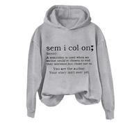 Hoodies For Women Sem I Col On A Semicolon Is Sued When An Author Could've Chosen To End Long Sleeve Ladies Hoodie Pullover Winter Hooded Sweatshirts Causal Fall (Grey, M) Women's Running Jackets