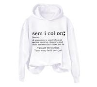 Hoodies For Women Sem I Col On A Semicolon Is Sued When An Author Could've Chosen To End Long Sleeve Ladies Hoodie Pullover Winter Hooded Sweatshirts Fall (White, L) Women's Suit Jackets & Blazers