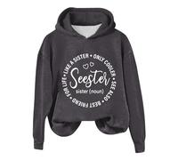 Hoodies For Women Sisters Are Like Stars You Don't Need To See Them To Know They Are There Long Sleeve Ladies Hoodie Pullover Hooded Sweatshirts Fall Winter Comfy Causal (Grey, S) Ladies Bed Jacket