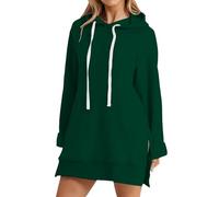 Hoodies For Women Solid Color Drawstring Pocket Side Slit Long Sleeve Holiday Activewear Ladies Hoodie Comfy Causal Winter Fall Pullover Hooded Sweatshirts (Blackish Green, XL) Womens Puffer Jacket