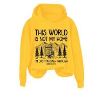 Hoodies For Women This World Is Not My Home I'm Just Passing Through Long Sleeve Holiday Ladies Hoodie Pullover Winter Comfy Causal Hooded Sweatshirts Fall Trendy (Yellow, 4XL) Ladies Wool Coats