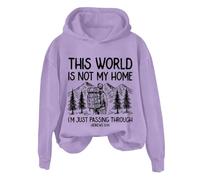 Hoodies For Women This World Is Not My Home I'm Just Passing Through Long Sleeve Holiday Ladies Hoodie Pullover Winter Comfy Causal Hooded Sweatshirts Fall Trendy (Purple, XXL) Wool Coats For Women Uk