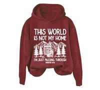 Hoodies For Women This World Is Not My Home I'm Just Passing Through Long Sleeve Holiday Ladies Hoodie Pullover Winter Comfy Causal Hooded Sweatshirts Fall (Red, S) Bed Jackets For Elderly Women