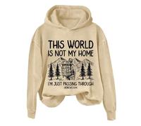 Hoodies For Women This World Is Not My Home I'm Just Passing Through Long Sleeve Holiday Ladies Hoodie Pullover Winter Comfy Causal Hooded Sweatshirts Fall Trendy (Khaki, L) Ladies Coats Size 16