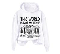 Hoodies For Women This World Is Not My Home I'm Just Passing Through Long Sleeve Holiday Ladies Hoodie Pullover Winter Comfy Causal Hooded Sweatshirts Fall Trendy (White, L) Womens Leather Jackets