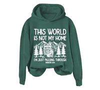 Hoodies For Women This World Is Not My Home I'm Just Passing Through Long Sleeve Holiday Ladies Hoodie Pullover Winter Comfy Causal Hooded Sweatshirts Fall (Green, 5XL) Long Waterproof Coats For Women