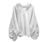 Hoodies For Women UK Boyfriend Fit Sweatshirt Drawstring Casual Pullover Tops Long Sleeve Solid Hooded T Shirts Plain Basic Tunic Oversized Tops Blouse Loose Fit Plain Crewneck Sweatshirt White M