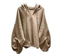 Hoodies For Women UK Boyfriend Fit Sweatshirt Drawstring Casual Pullover Tops Long Sleeve Solid Hooded T Shirts Plain Basic Tunic Oversized Tops Blouse Loose Fit Plain Crewneck Sweatshirt Khaki L
