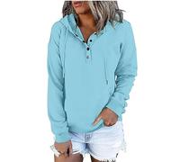 Hoodies for Women Uk Casual Fashion Long Sleeve Loose Fit Sweatshirt Solid Color Lightweight Button Fall Pullover Sweatshirts oversized hoodie women plus size womens hoody Sky Blue XL