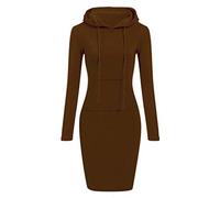 Hoodies for Women UK Clearance Ladies Tunic Dresses Plain Long Hooded Sweatshirt Long Sleeve Solid Color Bodycon Midi Dress Longline Sweater Drawstring Hoody with Pockets Brown