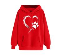 Hoodies For Women Uk Dog Paw Print Sweatshirt Long Sleeve Hooded Jumpers With Pocket Hooded Pullover Tops Oversized Tees Shirts Hoody T Shirts Tunic Tops Blouse Office Work Red XL