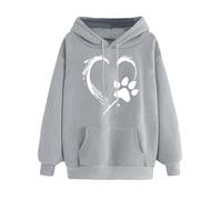 Hoodies For Women Uk Dog Paw Print Sweatshirt Long Sleeve Hooded Jumpers With Pocket Hooded Pullover Tops Oversized Tees Shirts Hoody T Shirts Tunic Tops Blouse Office Work Grey XXL