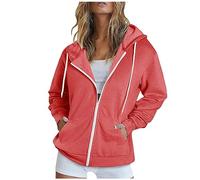 Hoodies for Women UK Drawstring Zip up Hoodie with Pockets Long Sleeve Lightweight Sweatshirts Ladies Sports Running Jackets Fall Clothing Watermelon Red Plus Size 24