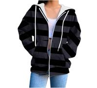 Hoodies for Women Uk Fashion Color Block Striped Long Sleeve Sweatshirt with Pockets Outdoor Casual Travel Sports Loose Ladies Tops lightweight hoodie women Navy XXL