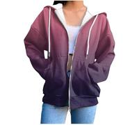 Hoodies for Women Uk Fashion Color Block Striped Long Sleeve Sweatshirt with Pockets Outdoor Casual Travel Sports Loose Ladies Tops oversized hoodie Purple M