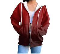 Hoodies for Women Uk Fashion Color Block Striped Long Sleeve Sweatshirt with Pockets Outdoor Casual Travel Sports Loose Ladies Tops pullover jacket women Wine M