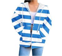 Hoodies for Women Uk Fashion Color Block Striped Long Sleeve Sweatshirt with Pockets Outdoor Casual Travel Sports Loose Ladies Tops hoodies for women uk oversized Blue XXL